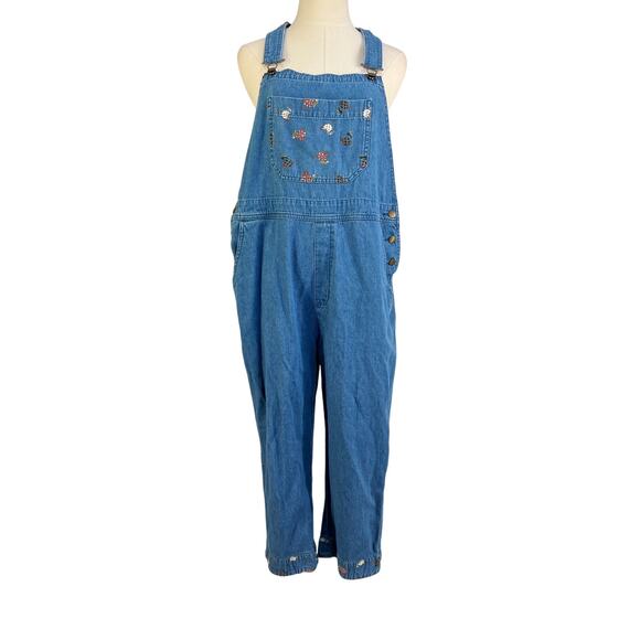 Vintage Denim Overalls Mandal Bay Printed Hens - Picture 1 of 11